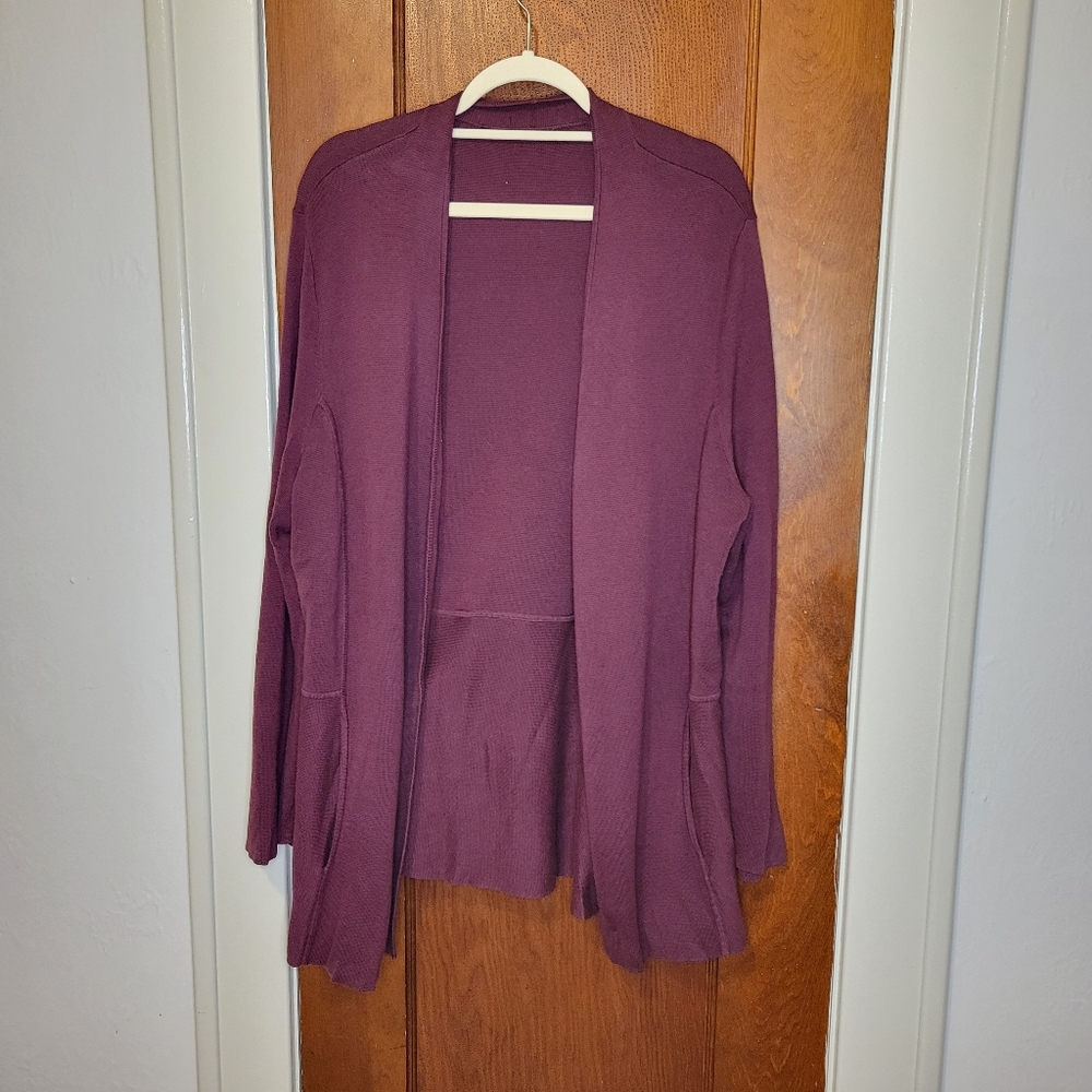 Maroon Open Front Cardigan with dropped waist and rippled edge